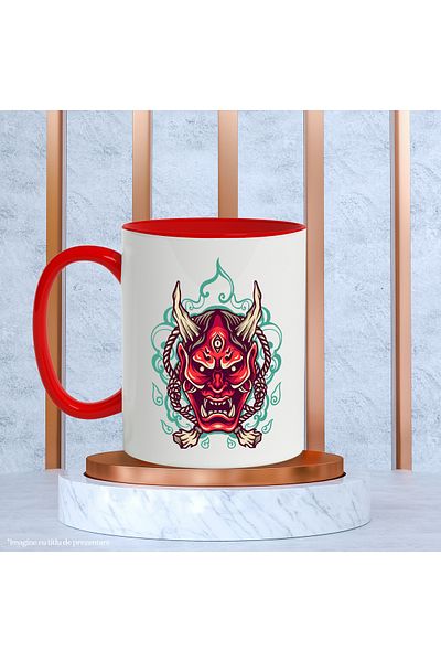StoryGift Romania Cana Cu Masca Demon, Oni, Ochi, Flacari, Funie, Asiatic, Multicolor 330 Ml, Cera, Cu ,stg