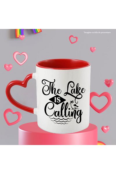 StoryGift Romania Mug with the message in English "The lake is calling" - the lake is calling with Heart Handle R, Cu, STG.