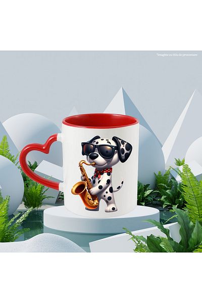 StoryGift Romania Mug with a Dalmatian puppy playing the saxophone | illustration | glasses | melody, With ,STG