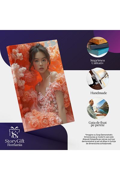 StoryGift Romania Tablou Canvas: Portretul Unei Femei Într-un Mediu Floral- Răsăritul Unei Zâne Pictura Digitala