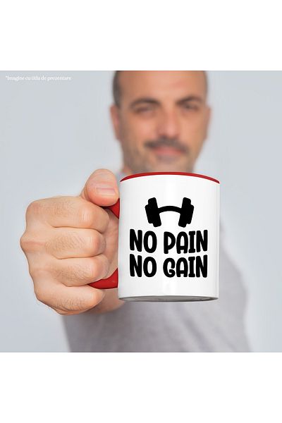 StoryGift Romania Cana Cu O Haltera Pentru Pasionatii De Sala Cu Textul "niciun Castig Fara Durere, Cu ,stg