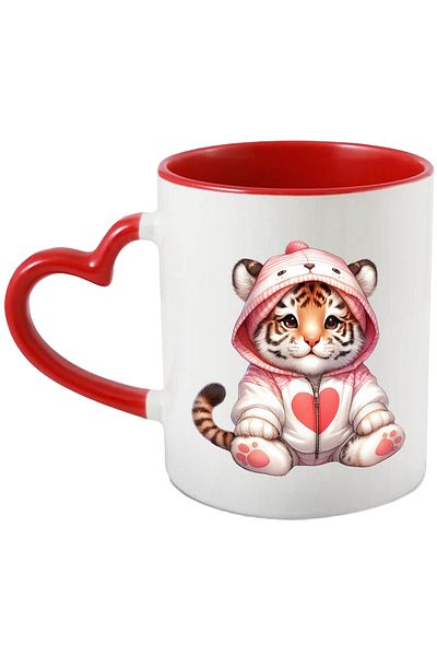 StoryGift Romania Mug with a tiger cub in a hoodie, heart, illustration, for children, joy, With ,STG