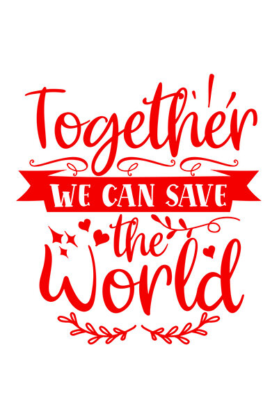 StoryGift Romania Sticker Eticheta 40CM Exterior cu inimioare si textul "Together we can save the world" - impre