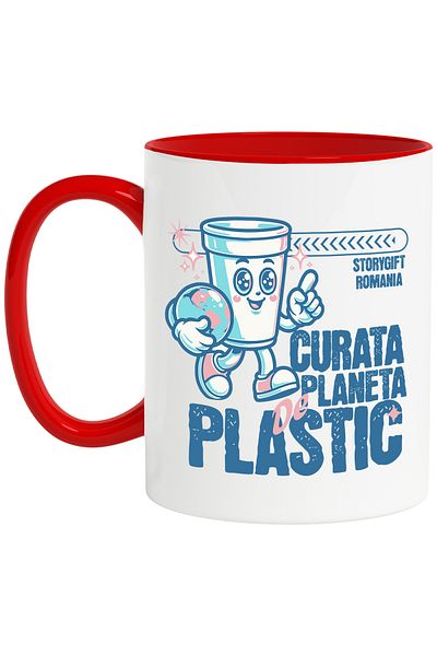 StoryGift Romania Plastic Planet Clean Mug, Recycling Trash Can, 330ml, Ceramic with R Handle, With, STG.