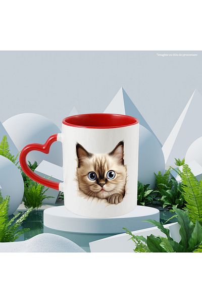 StoryGift Romania Mug with a shocked Burmese cat | illustration | looks surprised | a little scared, With ,STG .