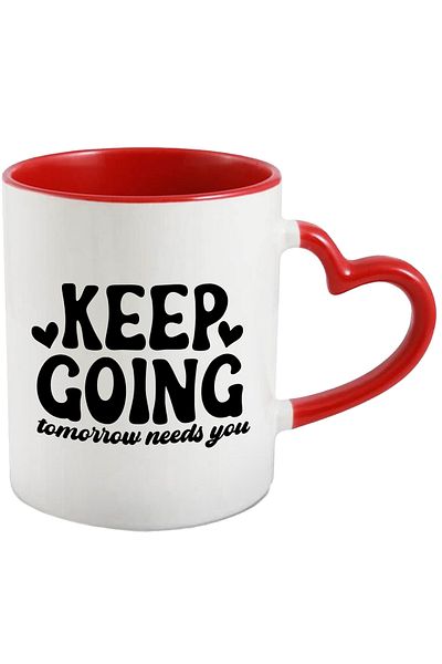 StoryGift Romania Mug with hearts and motivational message that urges you not to give up with M, Cu, STG
