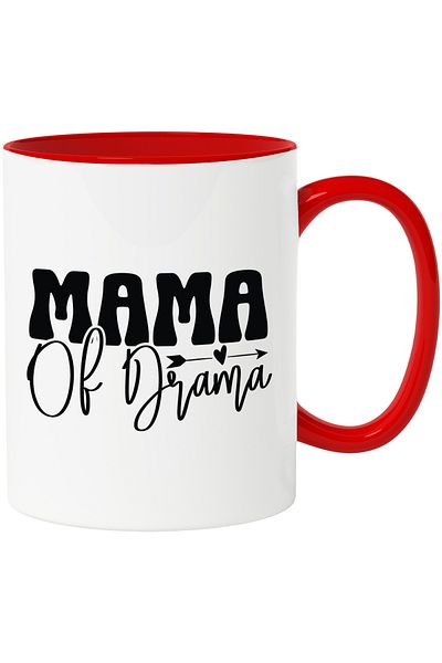 StoryGift Romania Mug with heart and text "Mama of drama" - family drama mother with Red Handle, With M,STG
