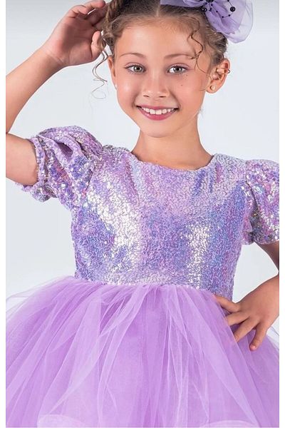 3b kids Kuromi Purple Sequined Fluffy Dress Wedding Dress Costume + 2Pcs Purple Bubble Hair Set Birthday Weddingparty