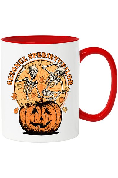 StoryGift Romania H4ALLowen Skeleton and Pumpkin Scarecrow Season Mug, 330ml, Ceramic with Handles, With ,STG