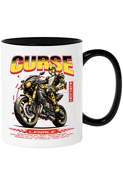 StoryGift Romania Mug Cheetah on Motorcycle - Legal Racing, 330ml, Ceramic with Black Handle, With Handle, STG