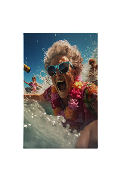 StoryGift Romania Tablou Canvas: Bunica Distrandu-se In Mare Cu Ochelari Alba...