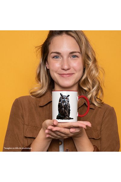 StoryGift Romania Mug With Owl with Brown Feathers, Forest, Animals, Birds, Ceramic, 330ml, with Handle, With, STG