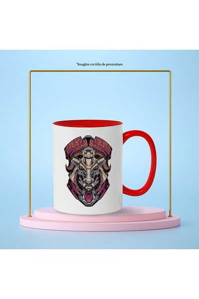 StoryGift Romania Bull Head Mug, Cyberpunk, Mecha, Horns, Sci Fi, Robot, Multicolor 330 ml,, With ,STG