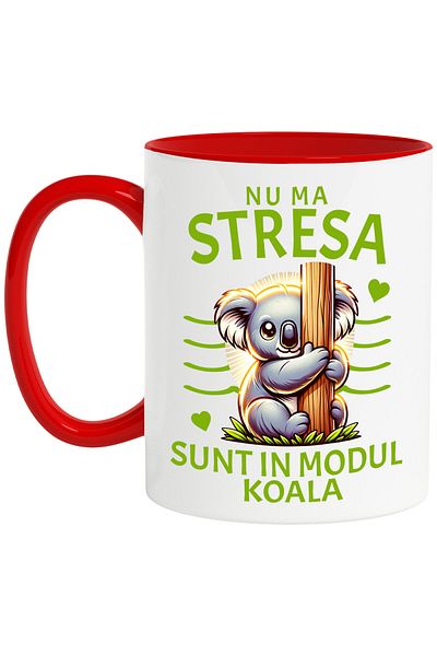 StoryGift Romania Mug with Shy Koala Bear Hiding Behind Tree Trunk Text Don't Stress Me Out, I'm In The Mood, With ,STG