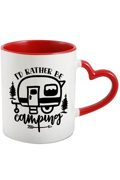 StoryGift Romania Mug for those who prefer to go camping - caravan trees with Heart Handle, With ,STG