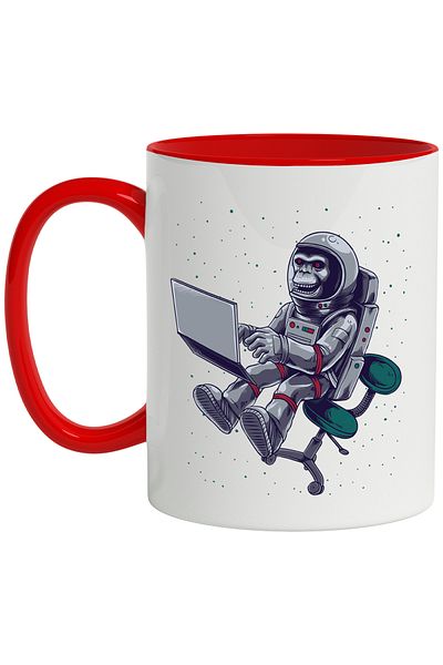 StoryGift Romania Monkey Mug, Space Laptop, Astronaut, Multicolor 330 ml, Ceramic with Handle, With ,STG