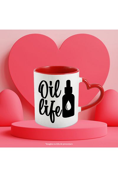 StoryGift Romania Mug with the text in English "Oil life" - the life of oil with Red Heart Handle, With,STG.
