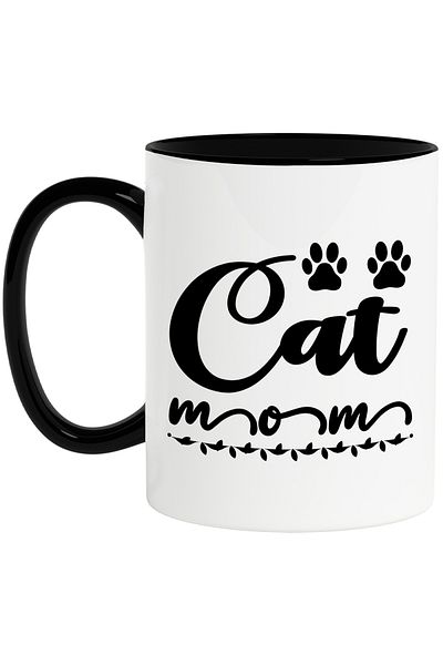 StoryGift Romania Mug with paws and the text "Cat mom" - loving mother who raises affectionate cats, With ,STG