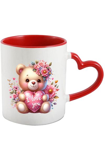 StoryGift Romania Mug with a teddy bear holding a heart with the message "I love you" | , With ,STG