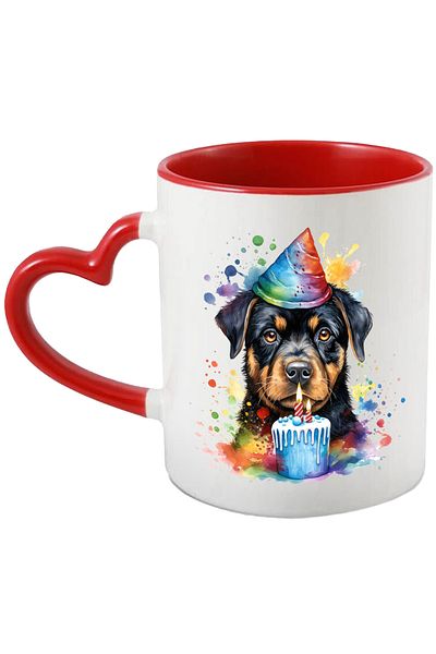 StoryGift Romania Mug with a Rottweiler puppy, illustration, birthday, cake, cookie, candle, With, STG