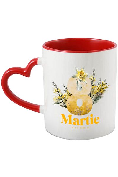 StoryGift Romania Mug March 8 Women's Day Mother's Day Flowers, 330ml, Ceramic with Heart Handle, With,STG