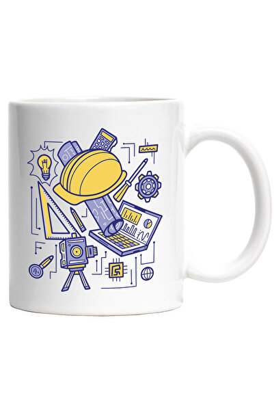 StoryGift Romania Cana Cu Casca, Compas, Laptop, Inginerie, Plan, Calculator, Multicolor 330 ml, C, Cu ,STG