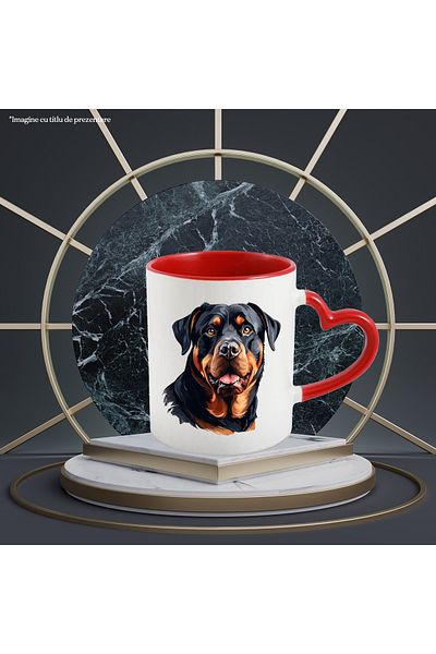StoryGift Romania Mug with a Rottweiler dog, illustration, curious, happy, playful, man's friend, With ,STG