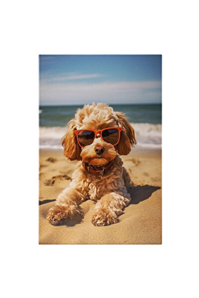 StoryGift Romania Tablou Canvas: Catel Blanos Pe Plaja - Apa Ochelari De Soar...