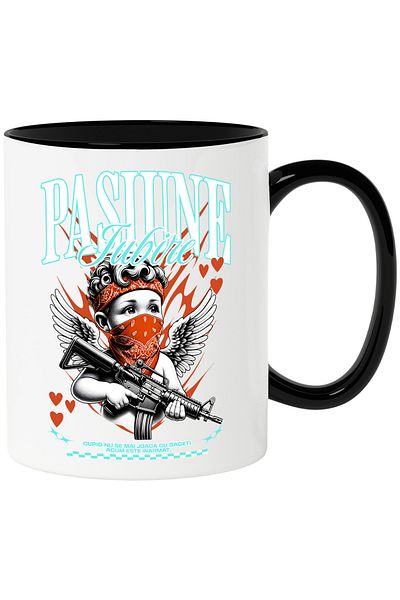 StoryGift Romania Cupid With Gun Mug - Passion, Love, Valentine's Day, 330ml, Ceramic with Hands, With ,STG