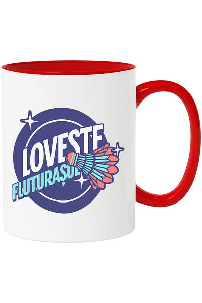 StoryGift Romania Colorful Butterfly Badminton Lovers Mug, 330ml, Ceramic with Red Handle, With Ma,STG