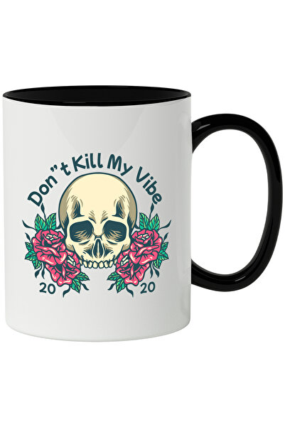 StoryGift Romania Cana Cu Mesaj In Engleza Don't Kill My Vibe, Craniu, Trandafiri, Multicolor 330 , Cu ,STG