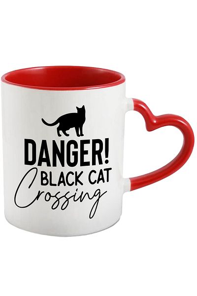 StoryGift Romania Mug with a cat and the message "Danger! A black cat is crossing your path" with Handle I, With, STG