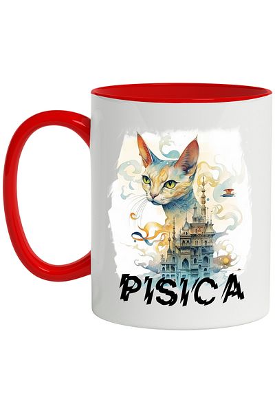 StoryGift Romania Mug With Message Cat, Sphynx, Steampunk, Building, Multicolor 330 ml, Ceramic c, With ,STG