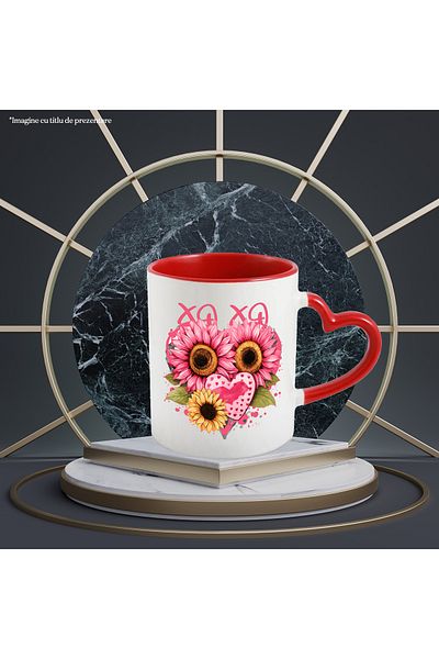 StoryGift Romania Mug with a heart made of sunflower flowers, illustration, love, affection, With ,STG