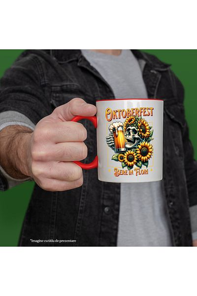 StoryGift Romania Oktoberfest Mug, Beer in Flowers Skeletons with Beer Mug, 330ml, Ceramic with Man, With,STG