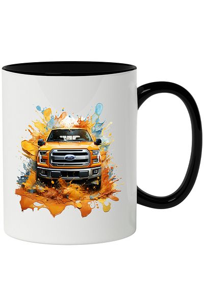 StoryGift Romania Mug With Car, Ford F-150, Brand, Splash Watercolor, Multicolor 330 ml, Ceramic, With, STG
