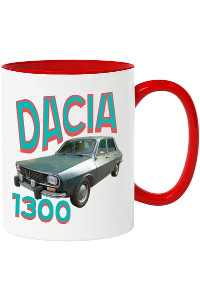 StoryGift Romania Romanian Dacia 1300 Vintage Car Mug Haios, 330ml, Ceramic with Red Handle, With Handle, STG.