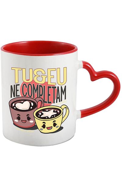 StoryGift Romania Perfect Pair Mug, we complete each other, couple, love, 330ml, Ceramic with Heart Handle, With, STG.