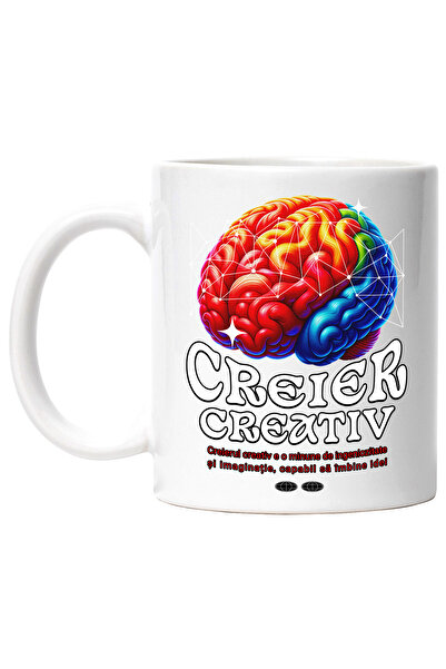 StoryGift Romania Cana Creier Creativ Inteligenta Geniu Minte Minune, 330ml, Ceramic Cu Maner Alb, Cu M,stg