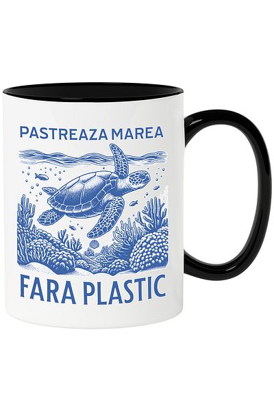 StoryGift Romania Keep the Sea Plastic Free Turtle Mug, 330ml, Ceramic With Handle, Left