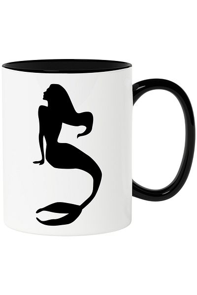 StoryGift Romania Mug with a mermaid with long hair - skinny with Black Handle, With Black Handle STG ,STG ,STG