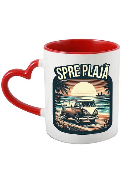 StoryGift Romania Mug to the beach with caravan sunset adventure, 330ml, Ceramic with Ini Handle, With,STG.