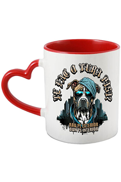 StoryGift Romania Cana caine gangster te fac o tura pisi, animal, 330ml, Ceramica cu Maner Inima R, Cu ,STG