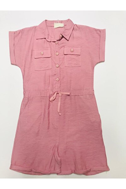 Baby Slon Kids Clup Yazlık yakalı çift cepli kısa şortlu kız çocuk tulum