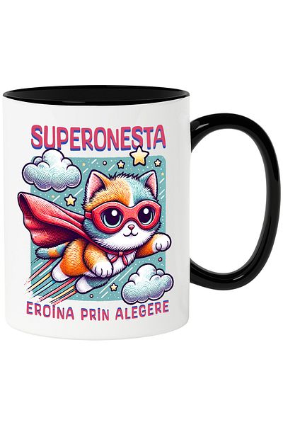 StoryGift Romania Super Honest Mug, Superhero, Heroine By Choice, 330ml, Ceramic with Black Handle, With, STG