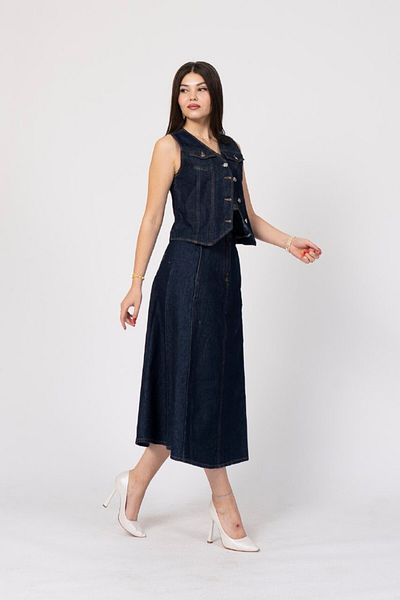 MONETA ANİTA Jean Vest/Midi Length Flared Skirt Set