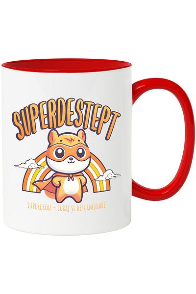StoryGift Romania Super Smart Superhero Mug, Courage and Determination, 330ml, Ceramic with Red Handle, With ,STG