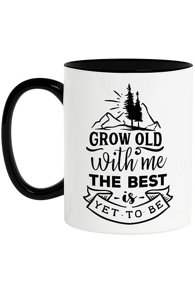 StoryGift Romania Mug with mountains and fir trees with the message in English "Grow old with me, the best is yet, With,STG