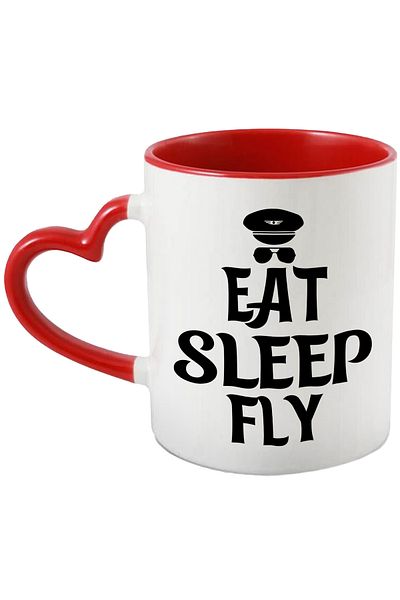 StoryGift Romania Mug with the message in English "Eat sleep, fly" - eat sleep, fly with Heart Handle, With ,STG.