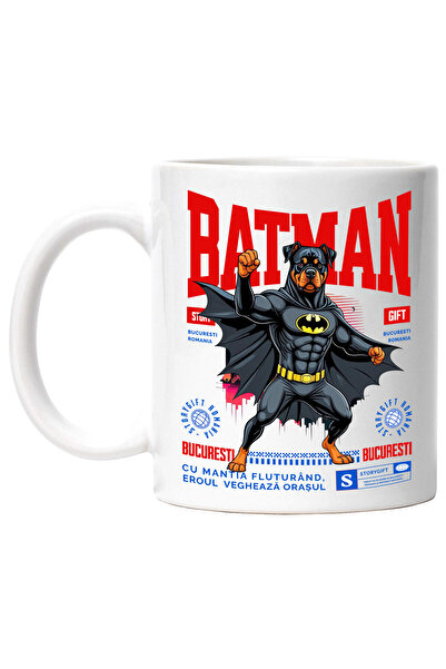 StoryGift Romania Cana cu Rottweiler Caine In Costum de BatMan cu Pelerina, Erou Nocturn, Desene a, Cu ,STG